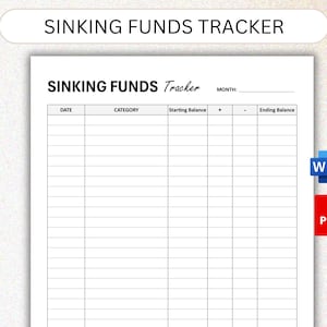 Sinking Funds Tracker Printable, Monthly Budget Planner, Savings Log, Sinking Funds List, PDF, MS Word