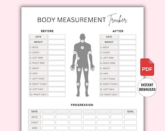 Rastreador de progreso de actividad física imprimible, tabla de medidas corporales, rastreador de medidas corporales imprimible, rastreador de pérdida de peso, descarga instantánea en PDF