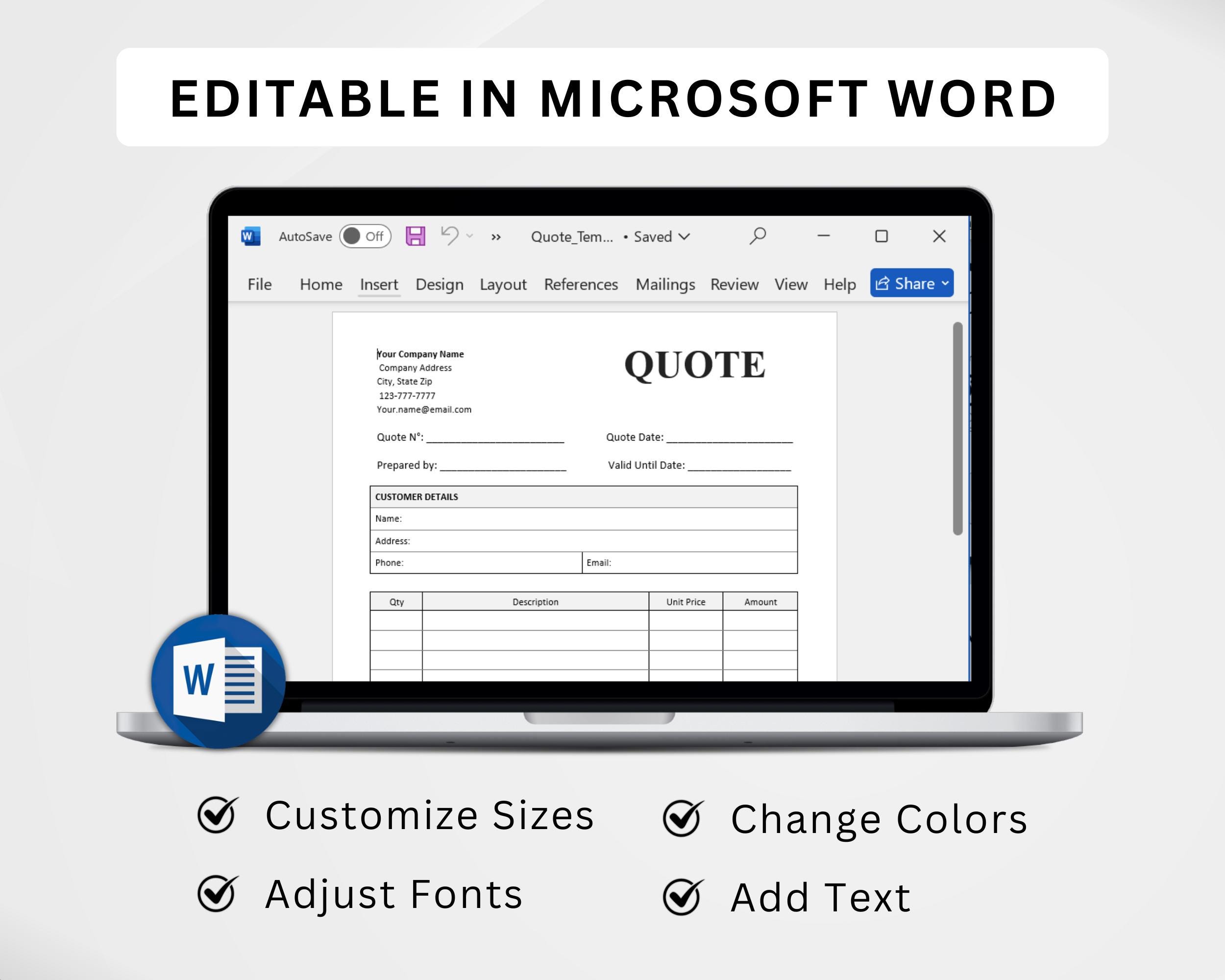 Quote Template Editable. Job Proposal Template. Price Quotation Sheet ...