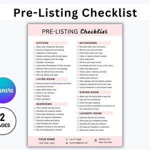 Modèle modifiable de liste de contrôle de pré-annonce immobilière, marketing immobilier, guide de l'annonce, liste de contrôle d'annonce de maison, liste de contrôle d'affichage (Canva)
