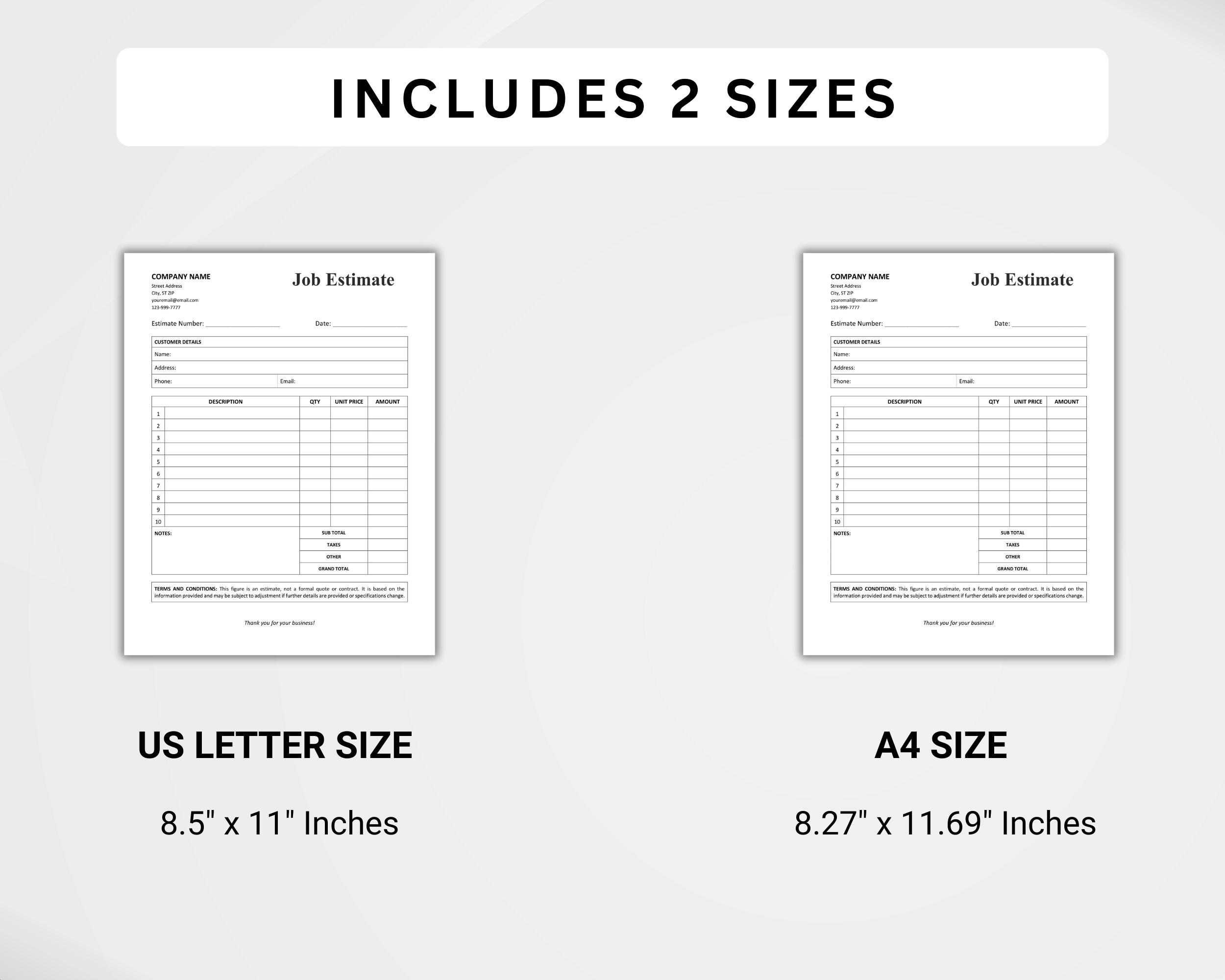 Job Estimate Template Printable | Editable Work Estimate Form ...