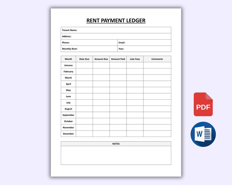 Rent Payment Ledger Printable, Landlord Rental Tracker, Monthly Rent ...