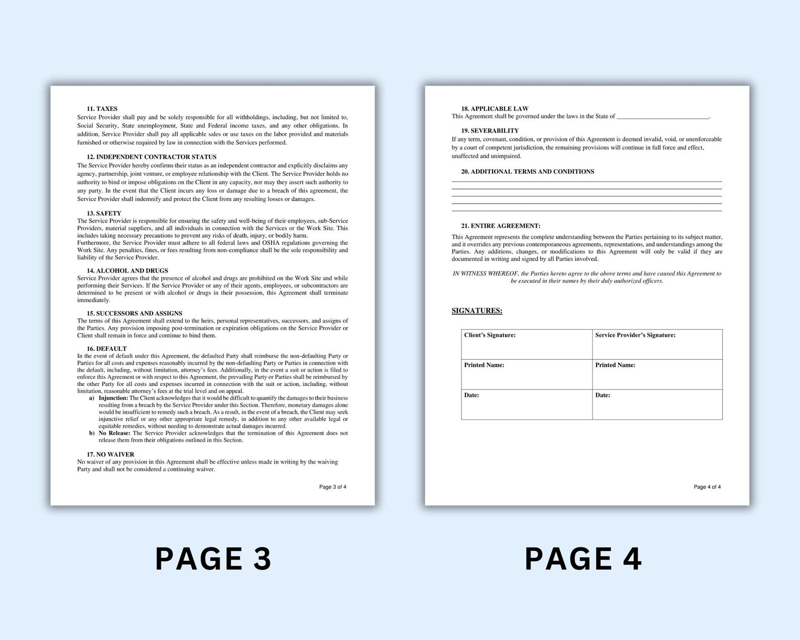 Editable Service Contract Template, Printable Services Contract ...
