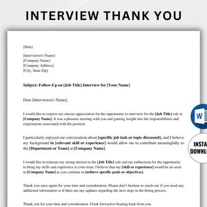 Plantilla editable de carta de agradecimiento por entrevista profesional. Carta de seguimiento. Carta de agradecimiento por entrevista. PDF Word imprimible. Descarga instantánea
