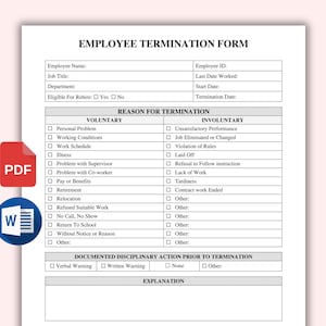 Druckbares Form der Mitarbeiterkündigung. Bearbeitbares Mitarbeiterkündigungsformular Beenden. Auflösung des Arbeitsverhältnisses. HR Beenden. Word & PDF