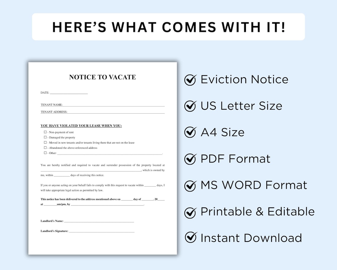 Eviction Notice Template Printable, Editable Eviction Letter Template ...