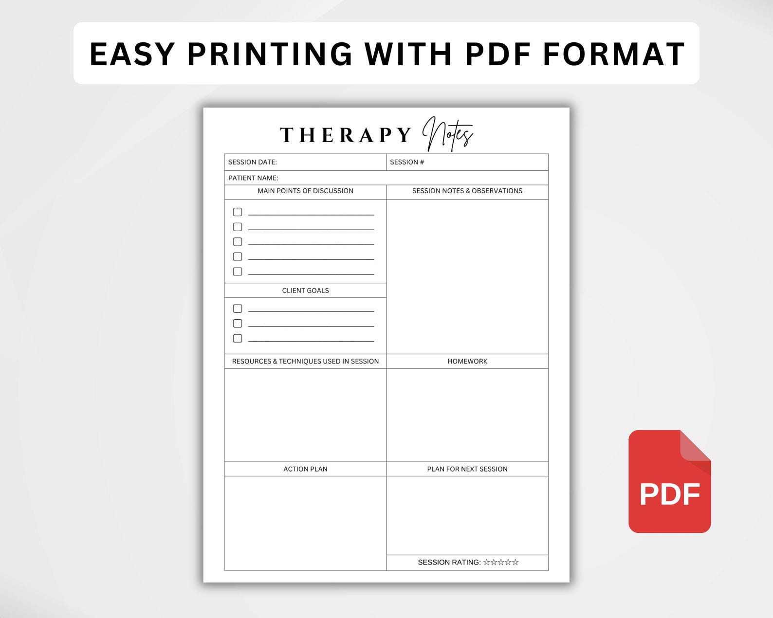 Therapy Session Notes Template Printable, Therapist & Psychologist ...