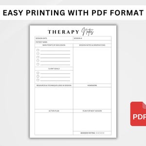 Therapy Session Notes Template Printable, Therapist & Psychologist ...
