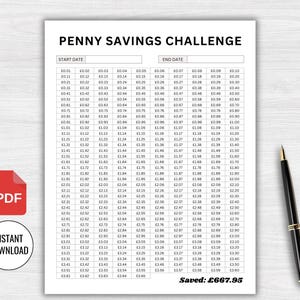 Penny Savings Challenge Printable, One Penny Saving Challenge, Daily Penny Savings Tracker, 365 Day Penny Saving Chart, Instant Download PDF