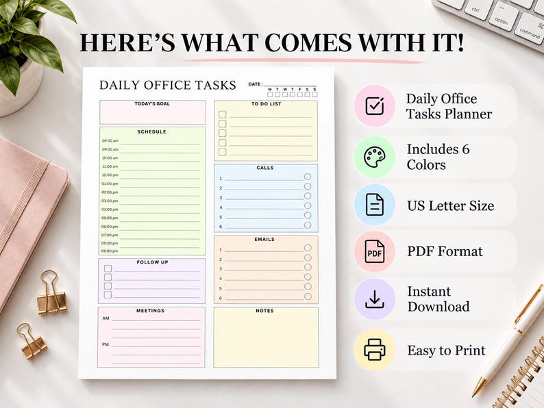 Printable Daily Office Tasks Planner: Office To-do List and Work ...