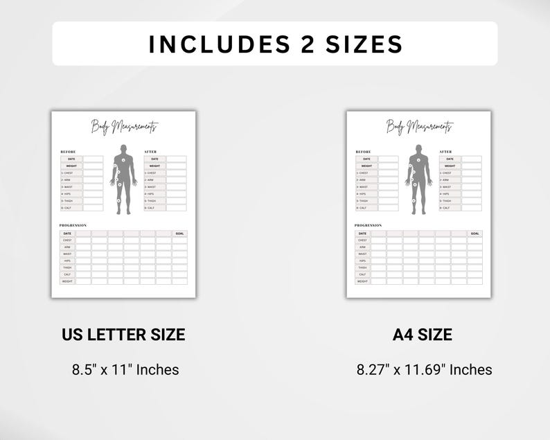 Weight Loss Progress Tracker Printable, Body Measurement Chart ...
