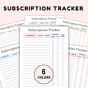 Abo-Tracker zum Ausdrucken | Mitgliedszahlen | Checkliste für das monatliche Abonnement | Ausgaben-Tracker | Budget Vorlage | Sofort Download