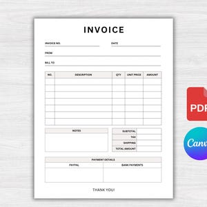 Editable Blank Invoice Template Canva Printable Professional Business Invoice Customizable Invoice Billing Template Invoice Form Receipt