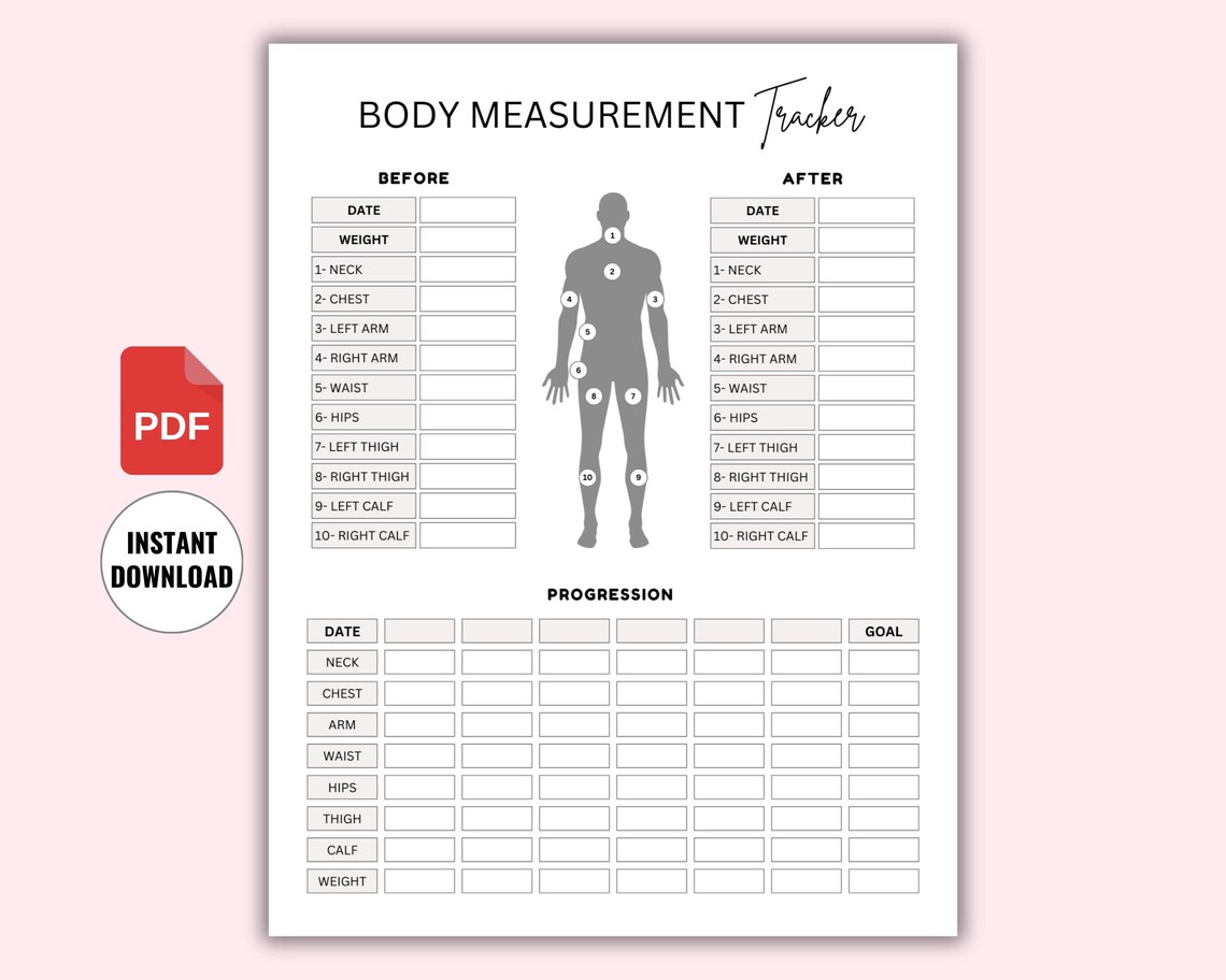 Printable Body Chart.pdf Fitness Progress Tracker Printable, Body Measurement Chart, Body ...