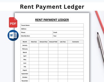 Rent Payment Ledger, Landlord Rental Tracker and Monthly Rent Log, Editable Word, Printable PDF