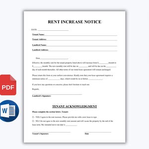 Aviso de aumento de alquiler imprimible. Carta de aumento de alquiler. Formulario de aumento de alquiler. Carta de aumento de alquiler. Formulario de aumento de alquiler editable en WORD y PDF