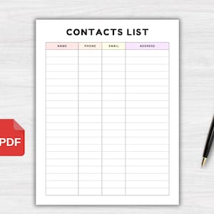 Printable Contact List | Phone & Address Book Template | Emergency Info Sheet | Contact Log | Emergency contact Organizer Instant Download