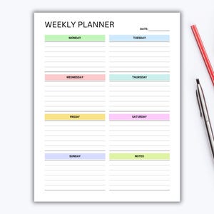 Weekly Planner Printable Weekly Schedule Weekly Organizer Office Planner Weekly To Do List Weekly Work Planner Instant Download PDF & PNG
