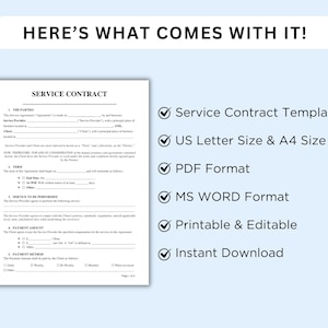 Editable Service Contract Template, Printable Services Contract ...