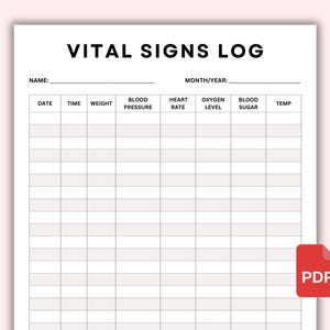 Afdrukbare vitale functies-tracker. Dagelijkse grafiek van de vitale functies voor verpleegkundigen. Blad vitale functies. Bloeddruklogboek. Vital Signs-sjablonen Gewichtstracker