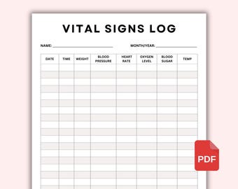 Vital Signs Tracker Printable. Daily vital sign chart Nurse. Vital signs Sheet. Blood Pressure Log. Vital Sign Template, Weight Loss Tracker