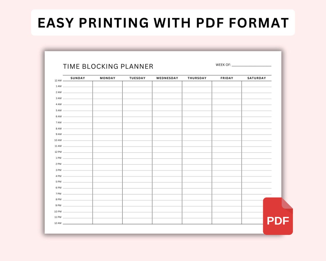 Weekly Time Blocking Planner Printable, Productivity Organizer, Weekly ...
