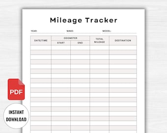 Mileage Log Printable, Vehicle Miles Travelled Tracker, Mileage Tracker. Car Mileage Printable, PDF, A4, Letter  Size