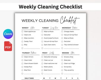 Minimalist Cleaning Checklist Printable. Weekly Cleaning Schedule. Editable Cleaning Checklist. Home Cleaning Planner. Cleaning Template PDF