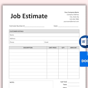 Printable Job Estimate Template: Simple Business Form (Word/Google Docs)