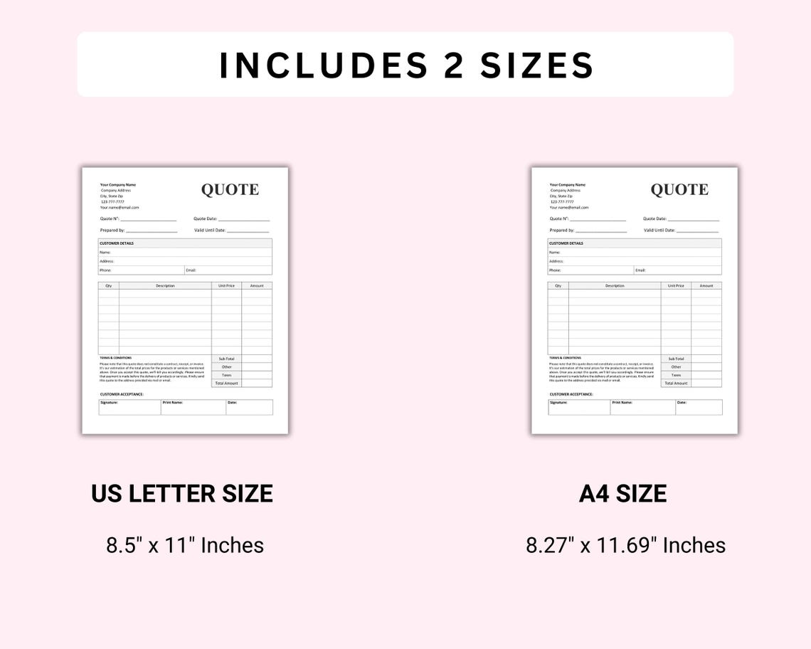 Quote Template Editable. Price Quotation Form. Job Proposal. Invoice ...