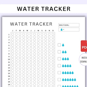Wateropname-tracker | Maandelijks hydratatielogboek afdrukbaar | Pagina Gezondheidsdagboek | Zelfzorgtracker | Drinkwaterkaart | Pdf direct downloaden