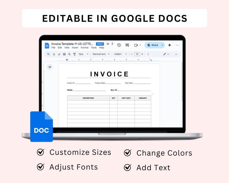 Invoice With Checkboxes Editable Invoice Form Template. Invoice Template Printable. Billing ...