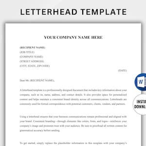 Plantilla de membrete profesional editable en Word, membrete moderno, marketing y marca para pequeñas empresas, membrete de empresa imprimible en Word