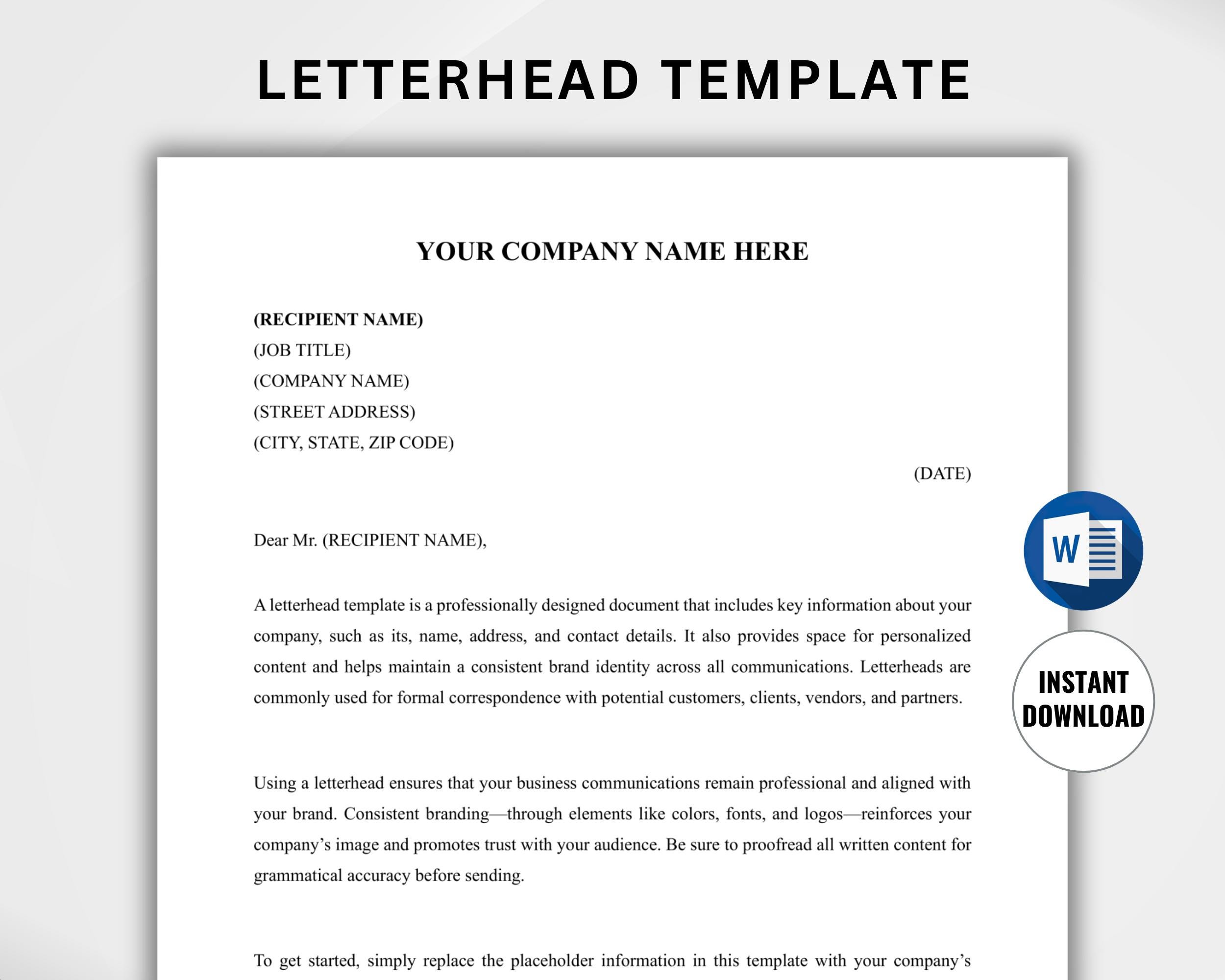 Professional Letterhead Template EDITABLE Word, Modern Letterhead, Small Business Marketing and Branding, Printable Company Letterhead Word