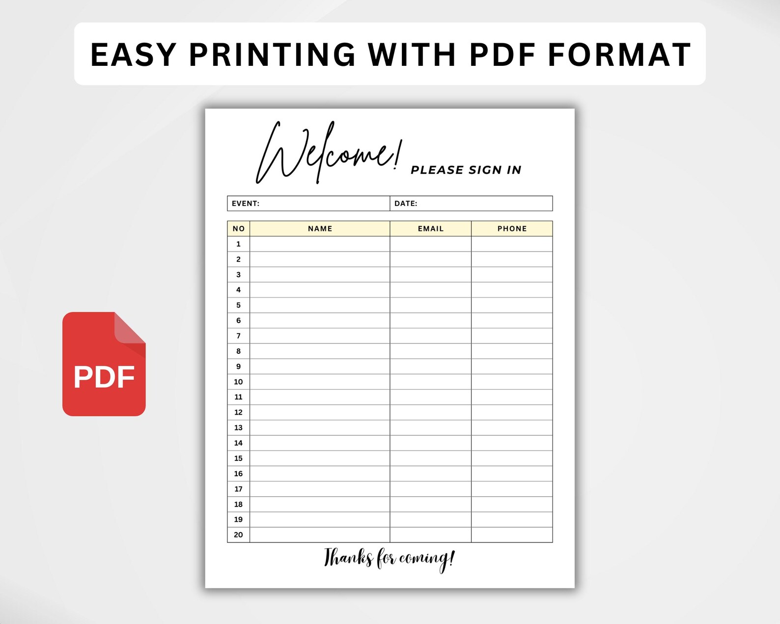 Printable Event Sign up Sheet Template, Party Sign up List, Editable ...
