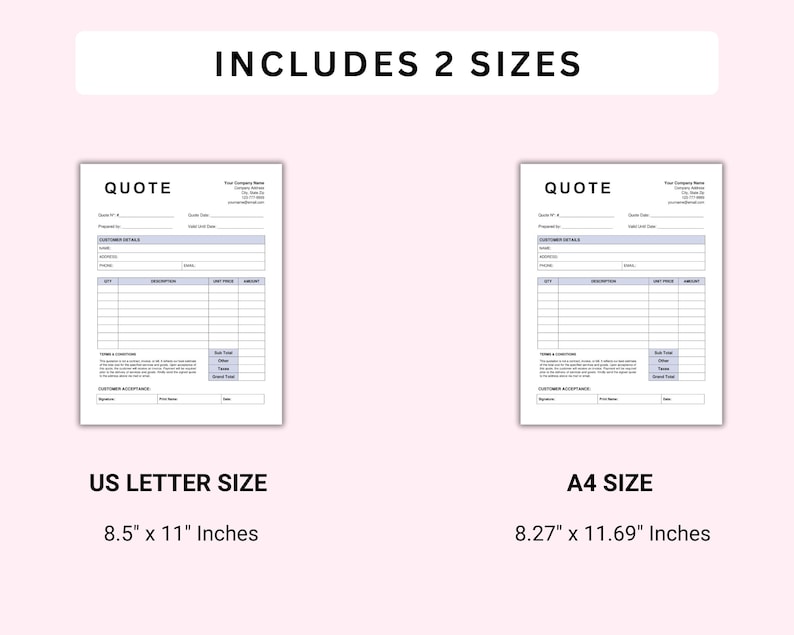 Editable Quote Template. Printable Price Quotation Form. Job Proposal ...