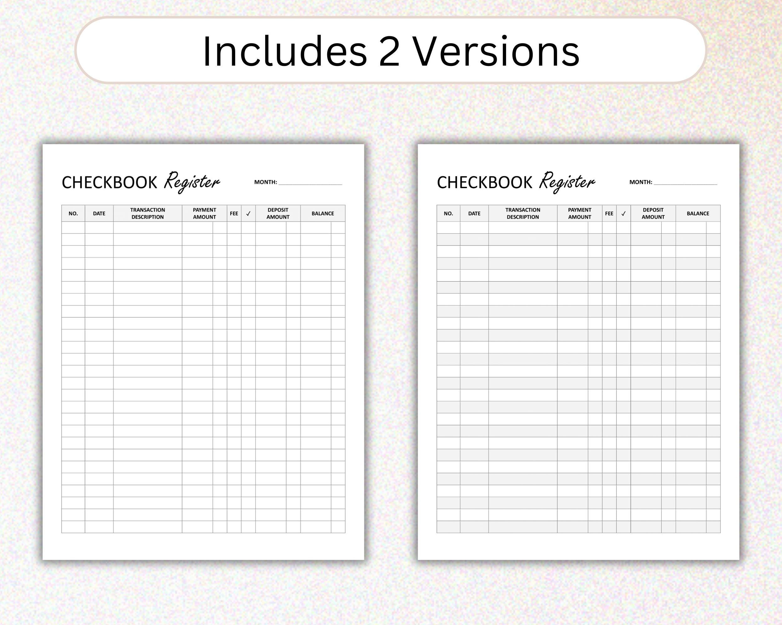 Financial Printable Register Printable Checkbook Register, Check Register Pages, Bank Transaction ...