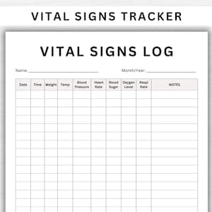 Vital Signs Tracker afdrukbaar. Blad vitale functies. Blad voor vitale functies. Verzorger-tracker. Bloeddruklogboek. Sjablonen voor vitale functies. Pdf