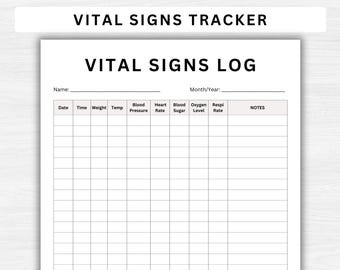 Vital Signs Tracker Printable. Vital signs Sheet. Nursing vitals sheet. Caregiver tracker. Blood Pressure Log. Vital Signs Templates PDF
