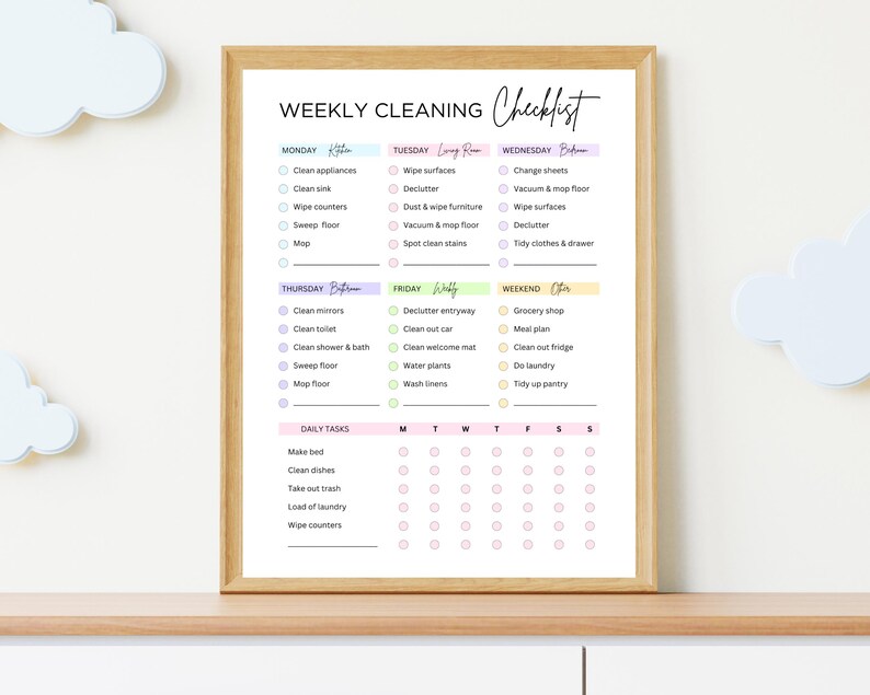 Editable Weekly Cleaning Checklist Canva | Printable House Chore ...