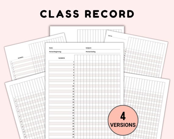 Printable Teacher Gradebook, Class Record Book, Attendance Log, Classroom Grading Sheets, Student Grade Tracker, Teacher Planner
