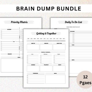 Brain Dump Vorlage zum Ausdrucken | ADHS Tagesplaner | Produktivitätsprioritäten-Matrix | To Do Liste | Arbeitstag, Gedanken Organizer bearbeitbar CANVA