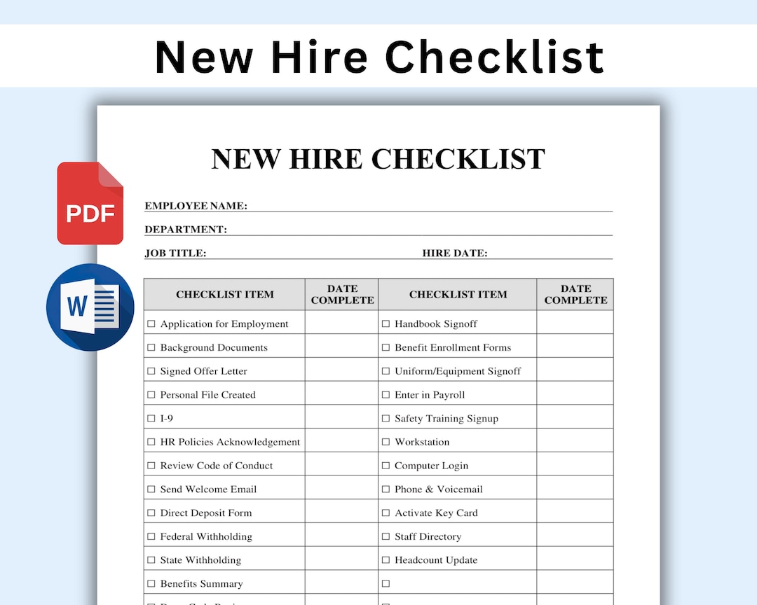 New Hire Checklist Template Printable, HR Onboarding Forms, Employee ...