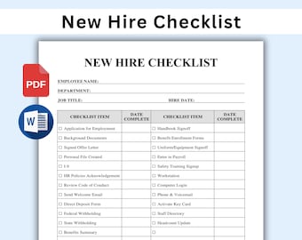 Druckbare Checkliste für neue Mitarbeiter, Einstellungsformular für Mitarbeiter, HR Checkliste für neue Mitarbeiter, sofortiger Download
