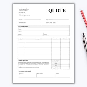 Example Craft Quote Form Quote Template Editable. Job Proposal Template. Price Quotation Sheet ...
