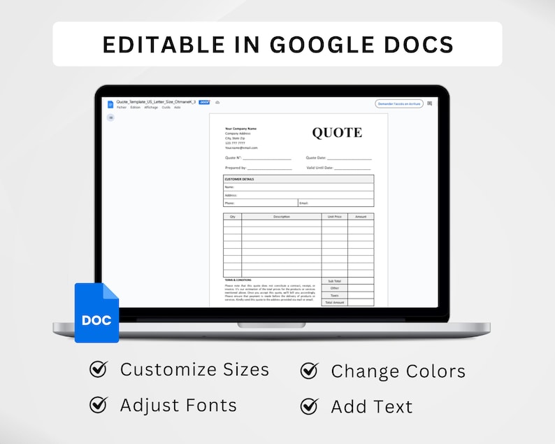 Quote Example Google Doc Quote Template Editable. Job Proposal Template. Price Quotation Sheet ...