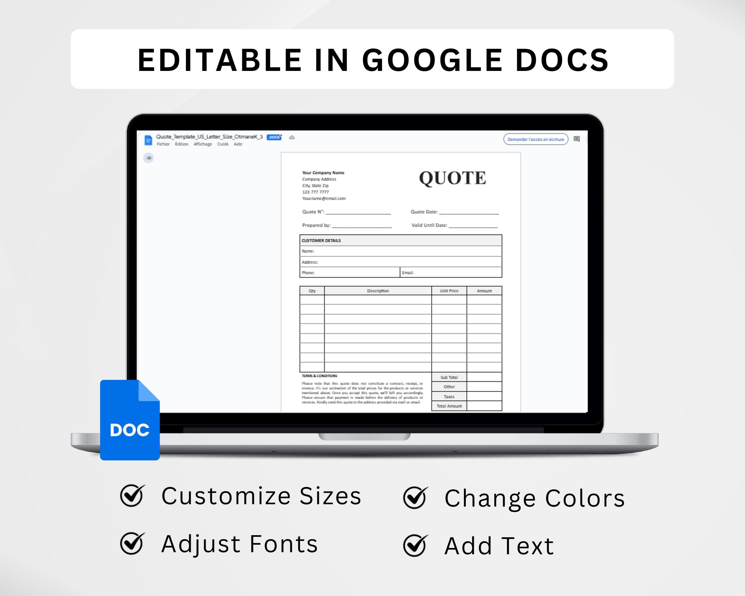 Quote Template Editable. Job Proposal Template. Price Quotation Sheet ...