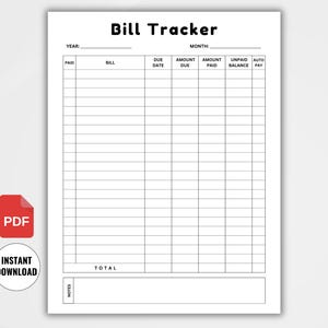 Simple Bill Tracker Printable | Monthly Bill Tracker | Bill Payment Checklist | Monthly Bill Log | Bill Pay Checklist | Expense Tracker PDF