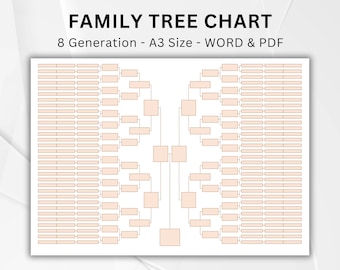 Árbol genealógico imprimible de 8 generaciones, plantilla de árbol genealógico, árbol genealógico, cuadro de historia familiar, descarga instantánea (PDF y Word)