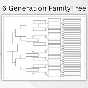 6 Generationen Stammbaum. Digitale Ahnentafel. Ahnentafel. Genealogische Vorlage. Druckbare PDF-Vorlage